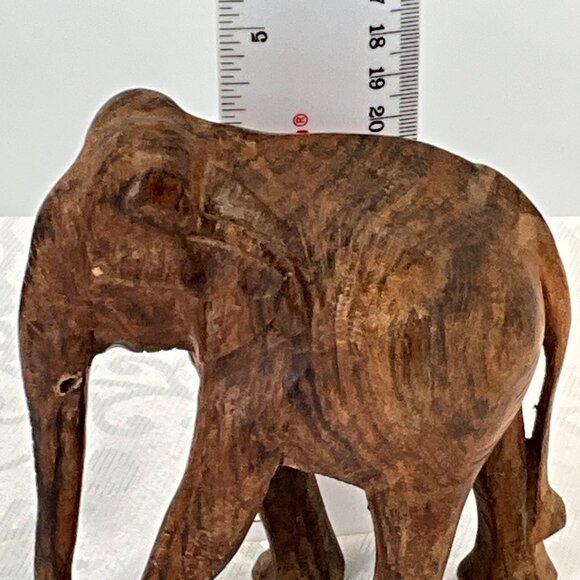 Hand-Carved Wooden Elephant Figurine 4" Tall Intricate Design Natural Finish Hom - Picture 4 of 7